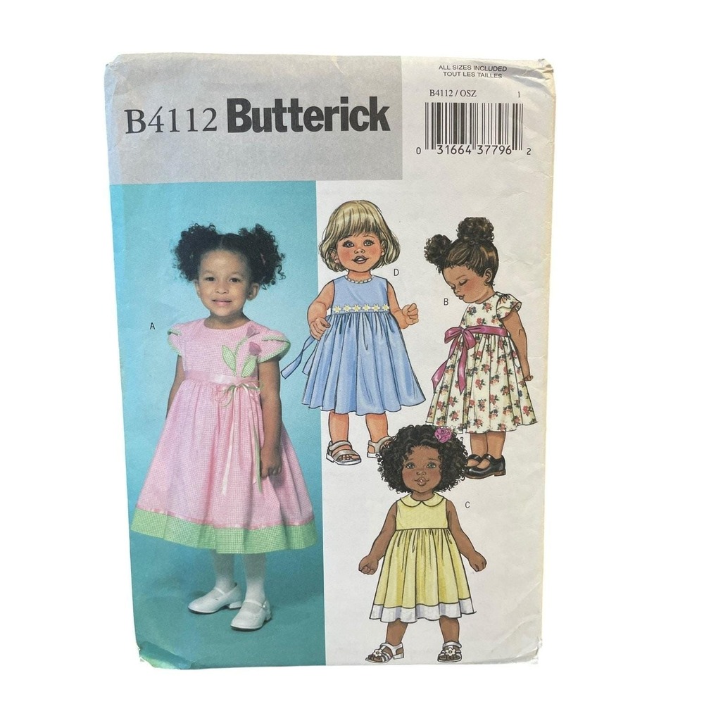 Butterick B4112 Toddlers' Dress Multi-Size 1-4 Modern Easy Sewing Pattern